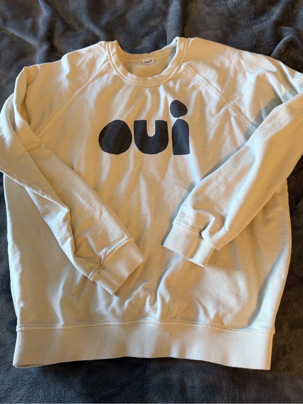 Clare V Cream Crewneck Sweatshirt with Black "oui" Graphic